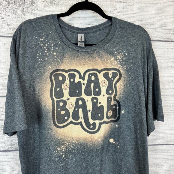 Gildan Plus Size Soft Style Gray "Play Ball" Baseball Graphic Tee Size 2XL - Picture 3 of 6